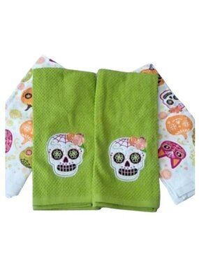 Kohl's Celebrate Together Halloween Cotton Towels Skulls, Set of 4